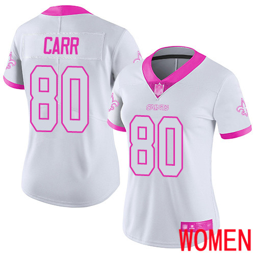 New Orleans Saints Limited White Pink Women Austin Carr Jersey NFL Football #80 Rush Fashion Jersey->youth nfl jersey->Youth Jersey